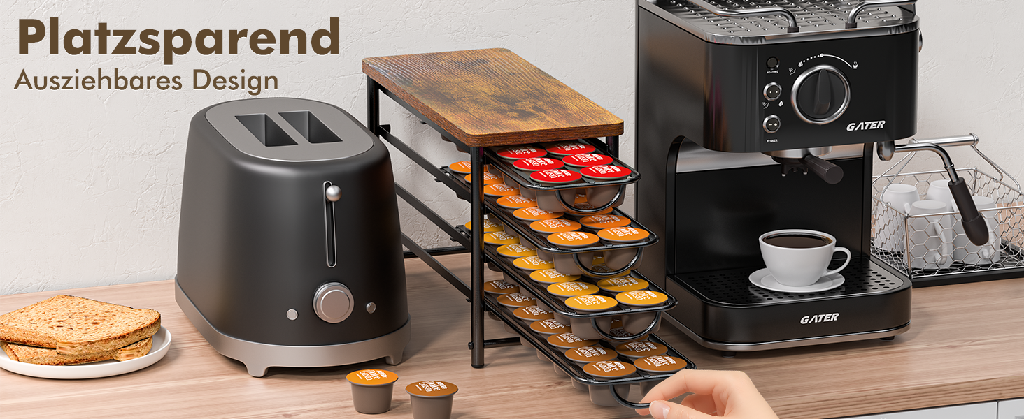 Тримач для капсул кави Dolce Gusto, металева висувна шухляда на 56 капсул з тихими направляючими та антиковзними ніжками