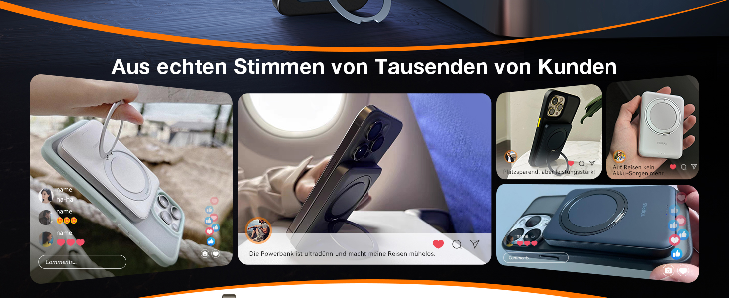 Power Bank TORRAS 5000mAh з MagSafe та кільцем для iPhone 16/15/14/13/12. Бездротовий, USB-C, чорний