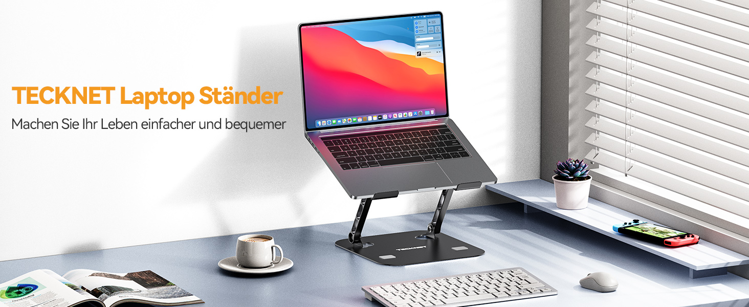 Підставка для ноутбука TECKNET, регульована по висоті, ергономічна, складна, портативна, з вентиляцією, сумісна з ноутбуками та планшетами 11-17.3 дюймів (чорна)