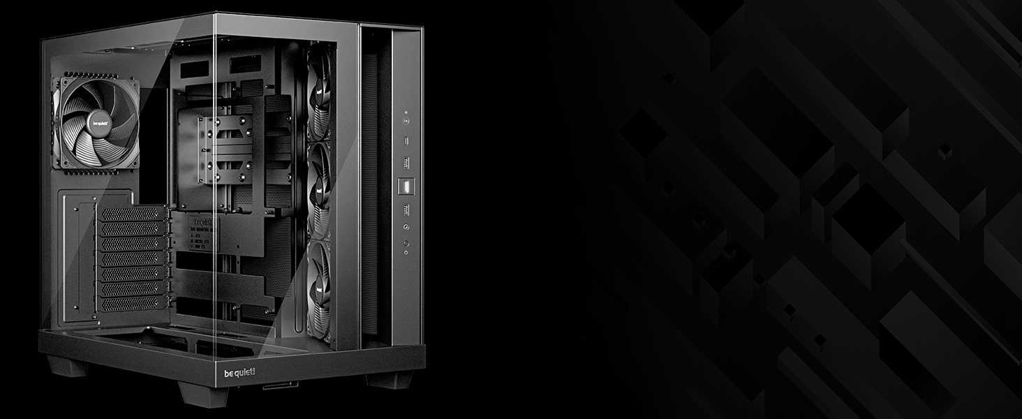 Корпус для ПК be quiet! Light Base 500 Black з повністю прозорими передньою та бічною панелями, Show Case, Dual Chamber Design, 4 вентилятори Pure Wings 3 PWM, без RGB, роз’єми на задній панелі