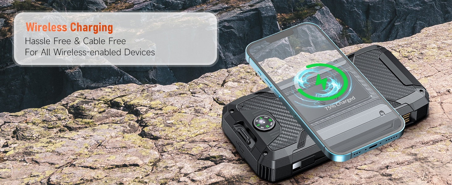 Портативний зарядний акумулятор Solar Powerbank 49800mAh з сонячною панеллю, PD 30W, USB-C, бездротова зарядка 15W, LED-індикатор, ліхтарик, 4 виходи, 2 входи, чорний