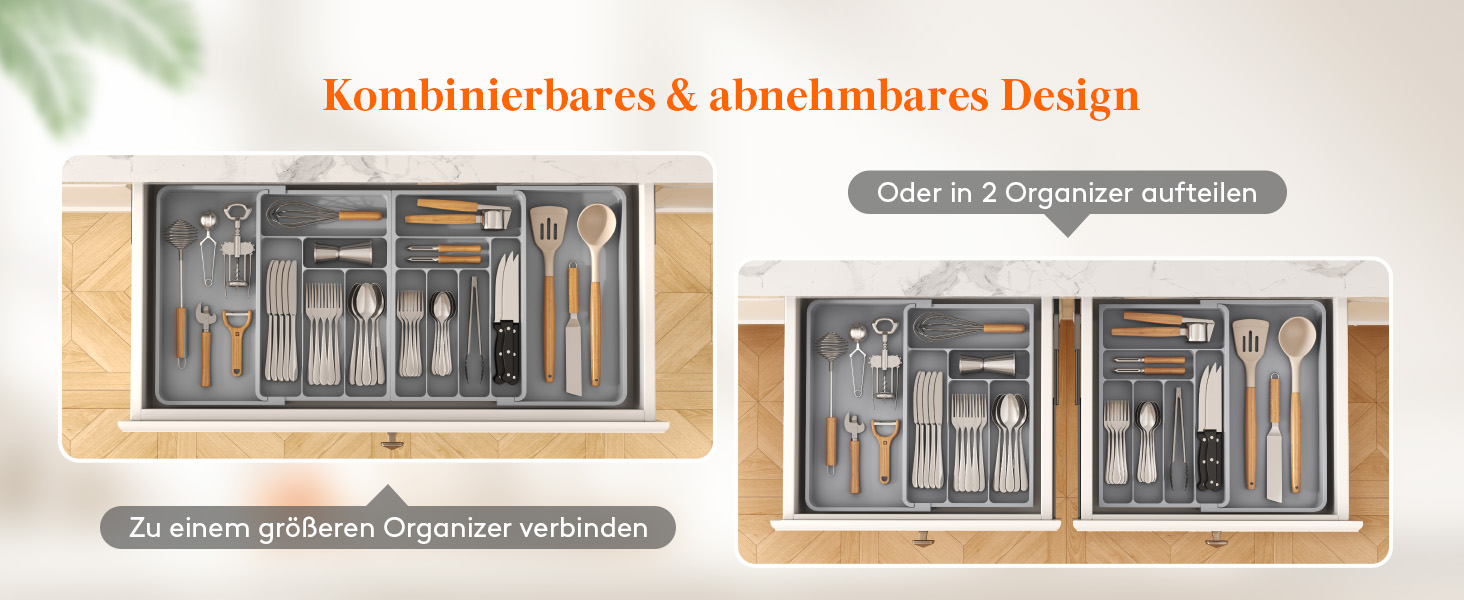 Органайзер для столових приборів Lifewit в шухляду, регульований (54.1-91.4 см x 43 см), 11-13 відділень, пластиковий, для ножів, виделок, ложок