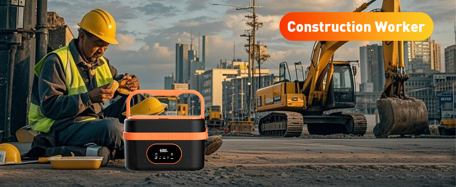 Електрична обідовниця з підігрівом 1.5L, перезаряджувана, портативна, для роботи, сім'ї, кемпінгу, офісу, подорожей, будівельних майданчиків, чорна з червоними акцентами