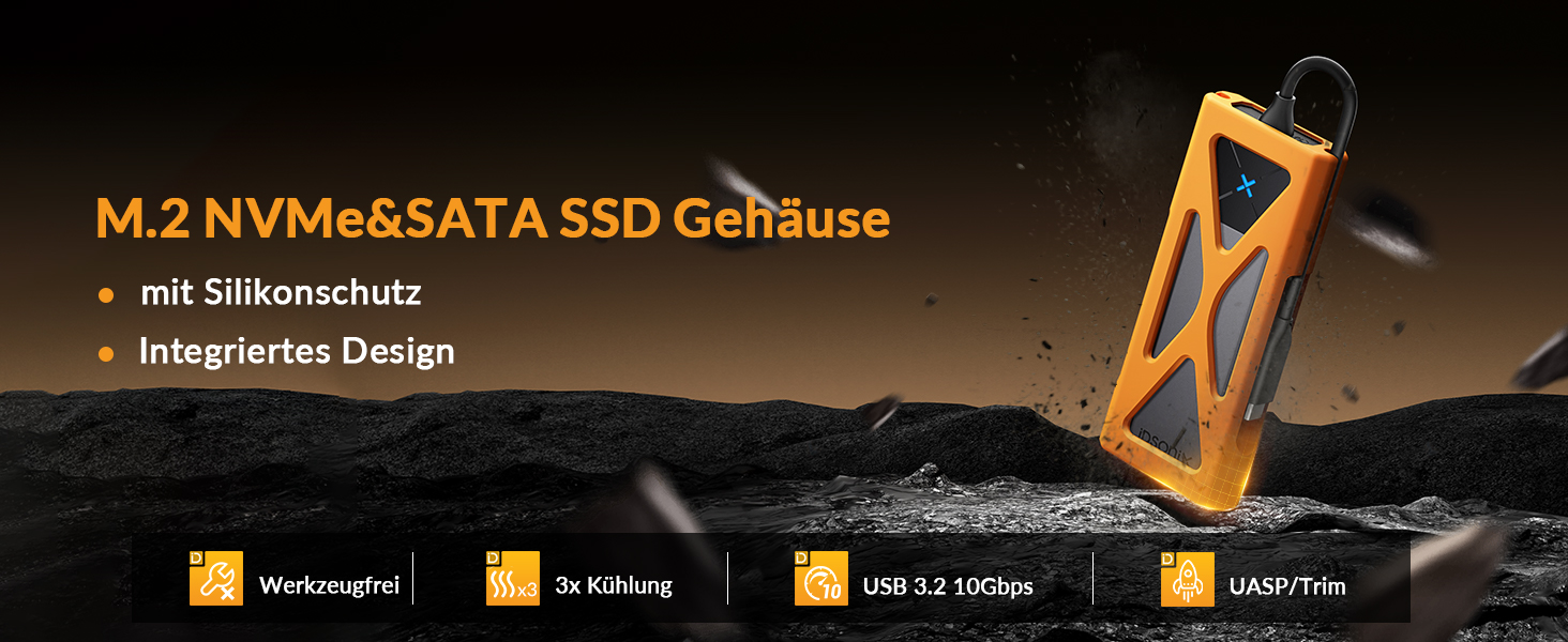 Зовнішній корпус-адаптер iDsonix M.2 NVMe та SATA SSD на USB 3.2 Gen 2 10Gbps, алюмінієвий, підтримує M-Key/B+M Key, розміри 2230/2242/2260/2280, USB-A/USB-C