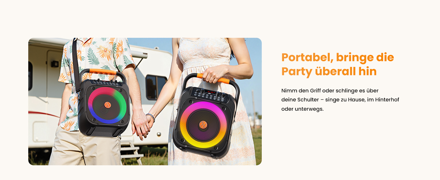 Портативна караоке-машина з Bluetooth, 2 мікрофони, LED-підсвітка, сабвуфер 6.5'