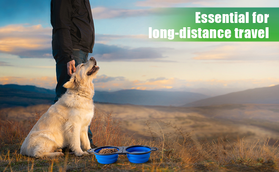 Складаний миска для собак SLSON, подвійний набір, для подорожей, прогулянок, активного відпочинку (зелений)