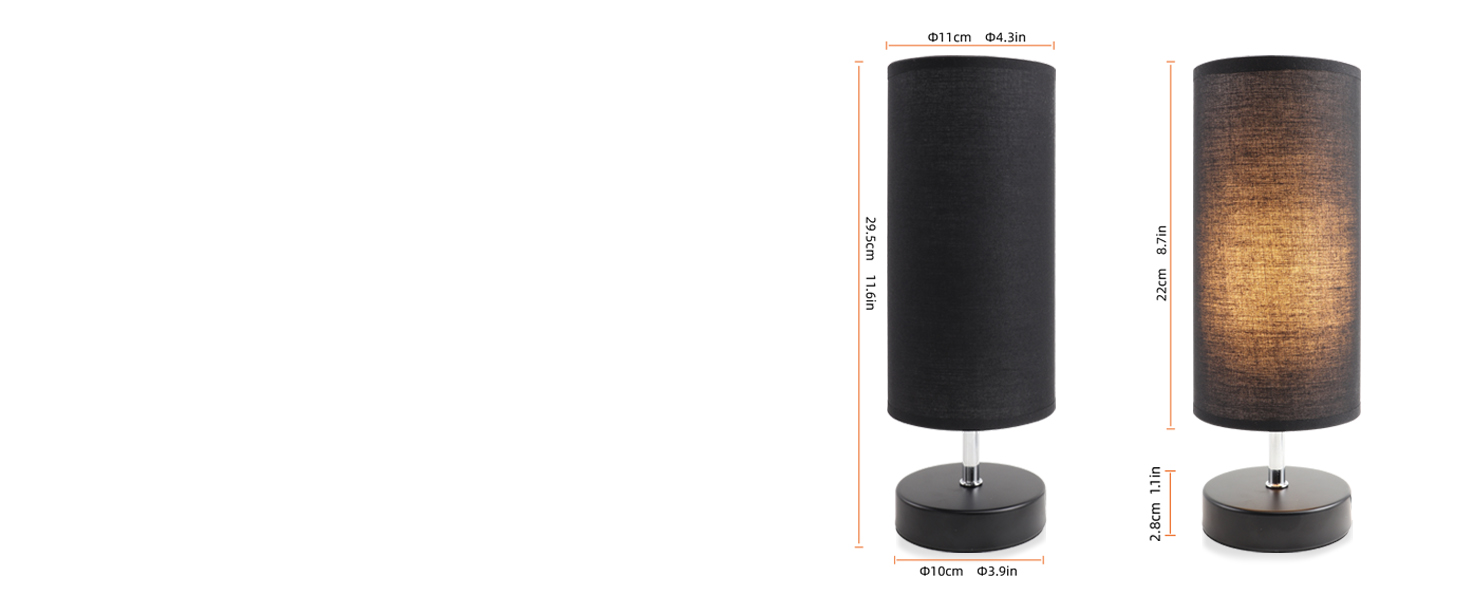 Настільна лампа чорного кольору 2 шт. з LED-лампочками 6W, патрон E27, вимикач на кабелі, 3 колірні температури (3000K/4000K/6500K) з функцією пам'яті, сучасна LED-лампа для спальні/вітальні, 2 лампочки в комплекті