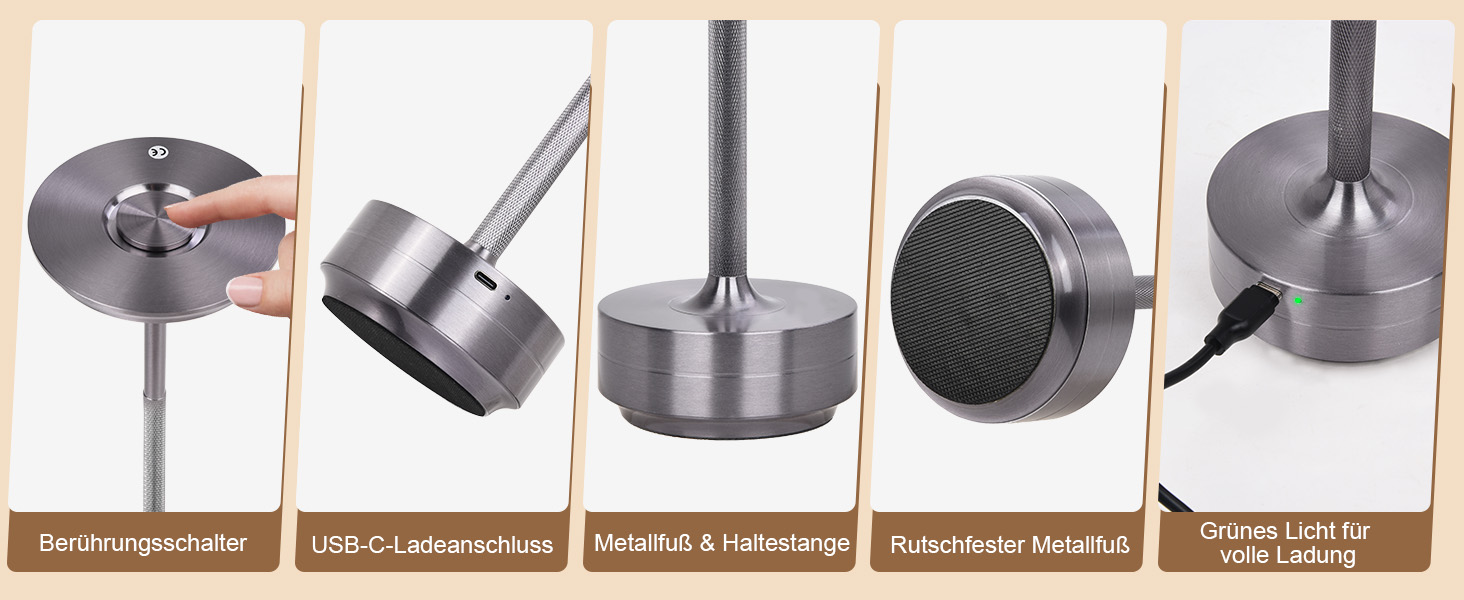 LED настільна лампа Rosnek з бездротовим живленням, 3 режими температури, регулювання яскравості, USB-C, для дому та вулиці (2 шт.)