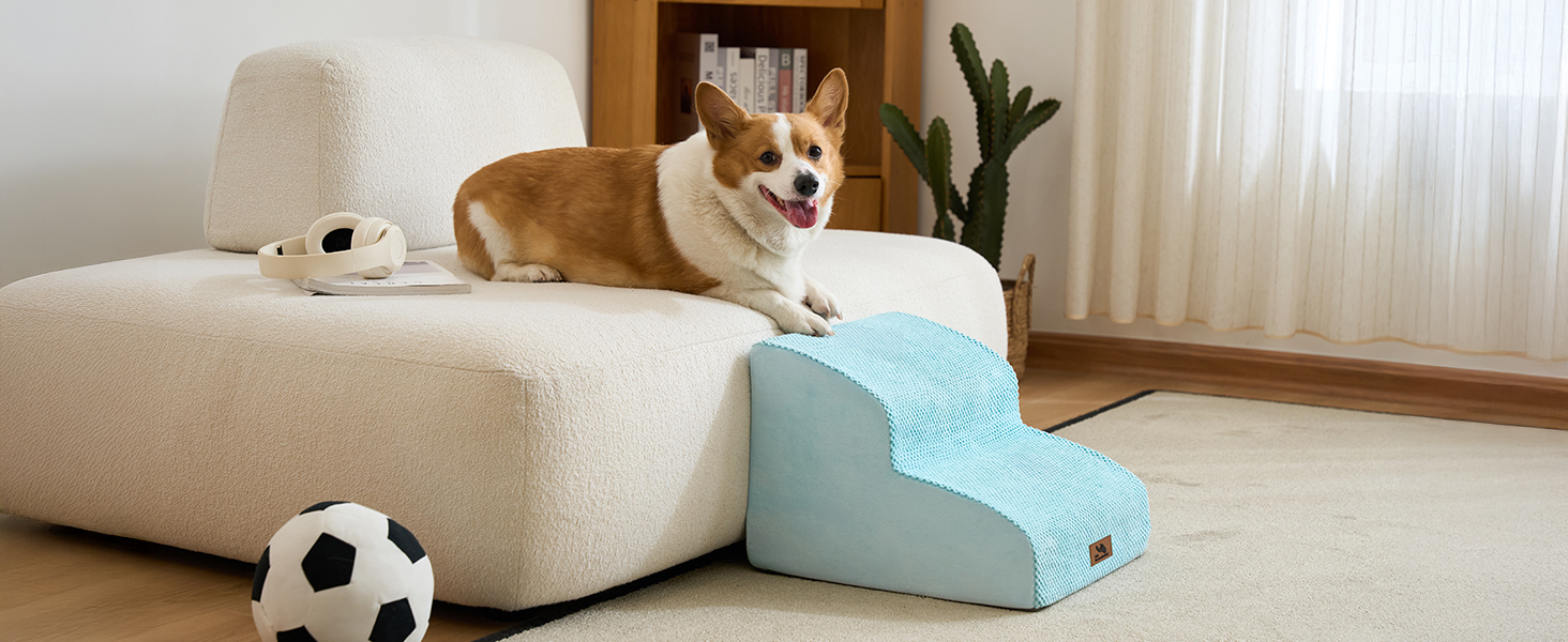 Сходинки для собак маленьких порід, 2 сходинки, 30 см, для дому, антиковзаючі, для котів та літніх тварин, сірі (блакитні)