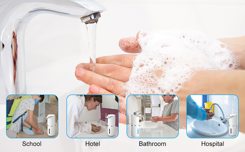 Автоматичний диспенсер для мила з піни, 380 мл, електричний сенсорний дозатор мила з інфрачервоним датчиком, USB-зарядний, водонепроникний IPX5 для кухні, ванної кімнати, школи, готелю, колір: білий