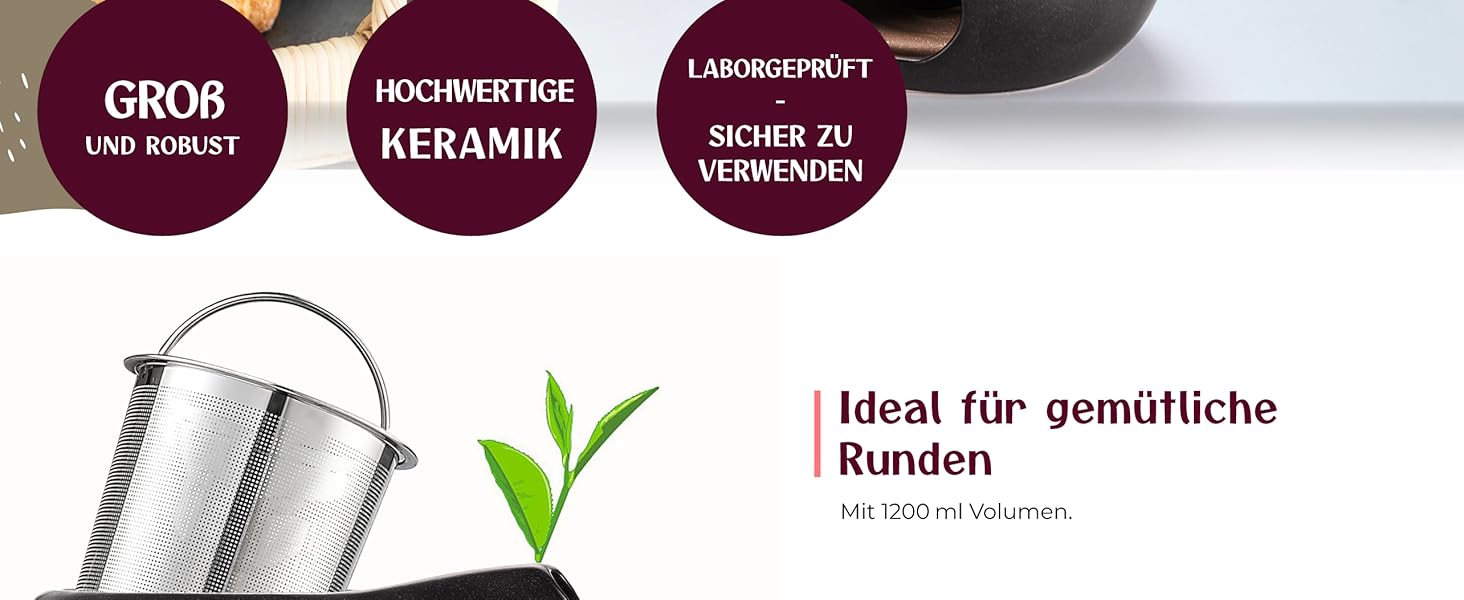 Керамічний чайник для розсипного чаю з ситечком, 1.2 л, антрацитовий (чорний)