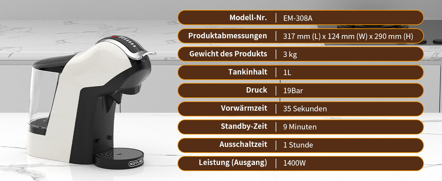 Кавомашина KOTLIE 5-в-1: капсули, кава, ESE (44 мм), регулювання, великий бак (EM-308A)