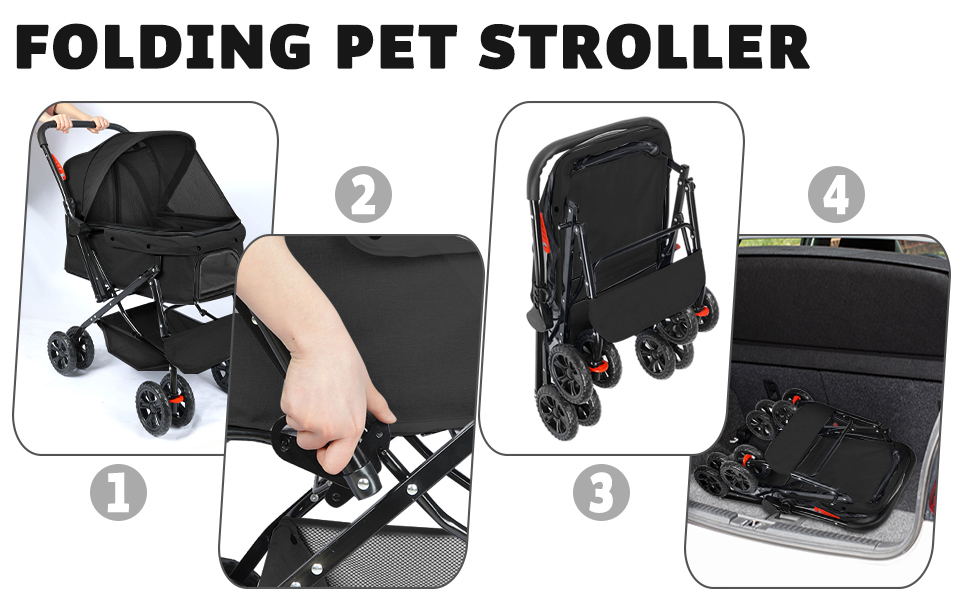 Візок для собак Wedyvko до 20 кг, 4 колеса, складаний, для маленьких та середніх собак та котів, з кошиком та тримачем для напоїв, чорний