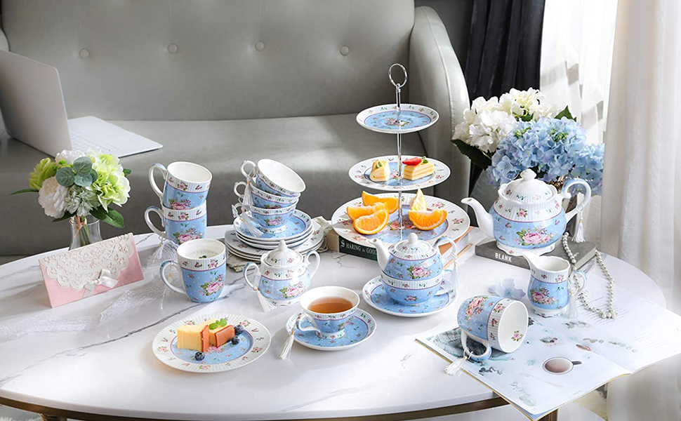 Порцеляновий чайник і чашка London Boutique Vintage Victoria, у подарунковій коробці, кераміка, 15x15 см, синій