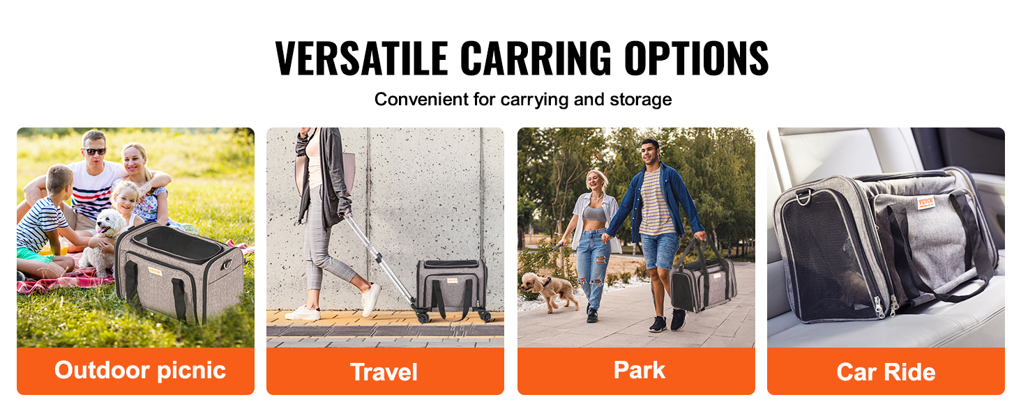 Тролей для собак VEVOR, складаний рюкзак для собак до 15,8 кг, переноска з оксфордської тканини 600D, 4 колеса, кишені для зберігання, ідеально для подорожей на авто та виїздів (сірий, 11 кг)