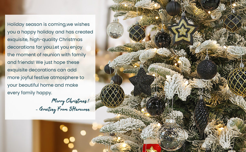 Набір з 100 штучних новорічних кулькок Shareconn, міцні, з гачками, різні розміри та дизайни, декор для ялинки, внутрішнє та зовнішнє прикрашання (чорний)