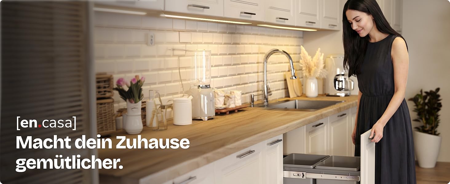 Вбудований сміттєвий бак для кухні en.casa Froland 3 відділення, висувний, сірий (2x15л) 48x34x42 см