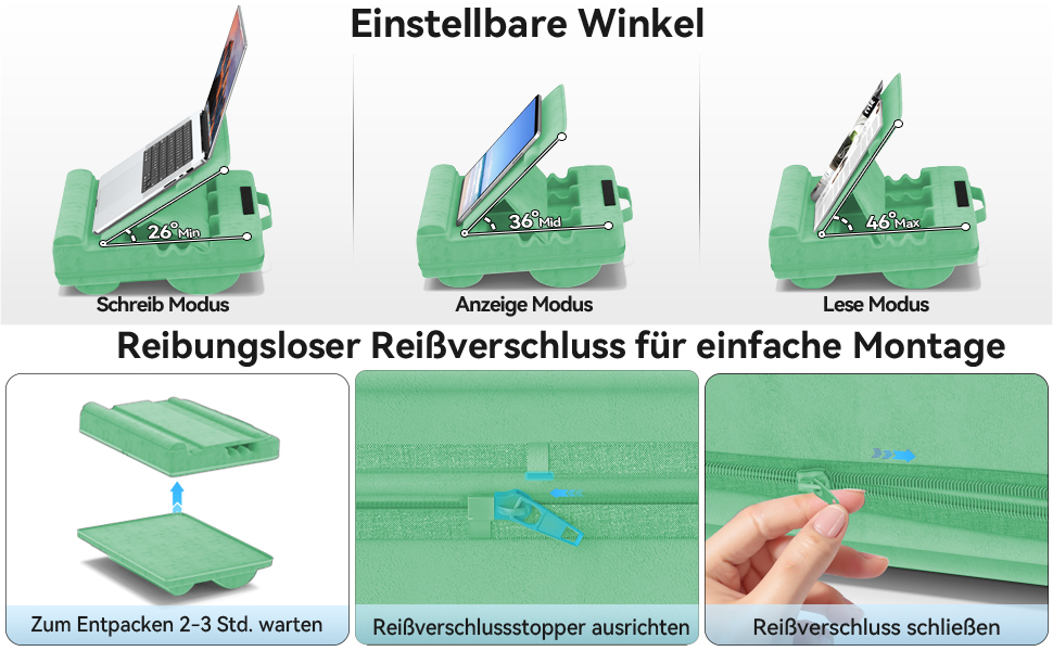 Підставка для ноутбука з регулюванням кута нахилу, подушка для роботи з ноутбука на дивані, підставка для ноутбука до 16 дюймів (зелена)