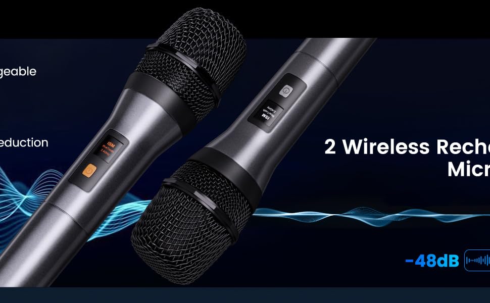 Караоке машина з 2 мікрофонами Bluetooth: портативна колонка з LED підсвіткою для дорослих та дітей, чорна