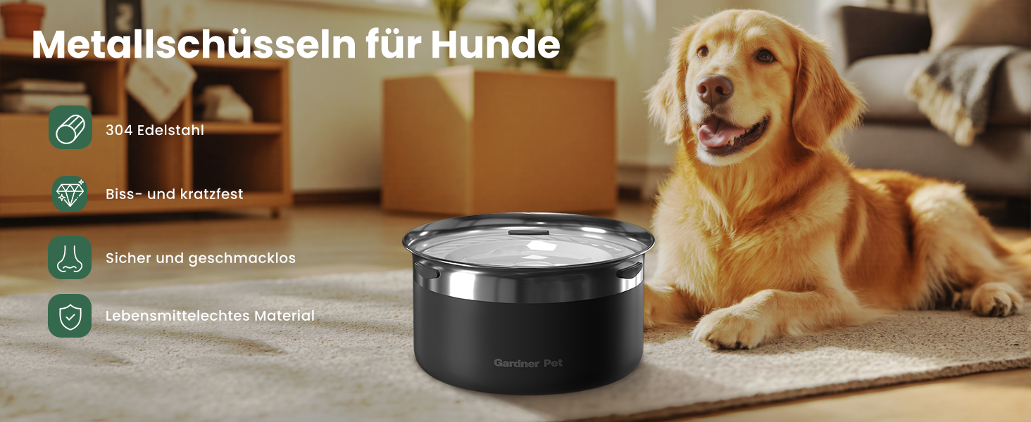 Нержавійна миска для води для собак Gardner Pet, 3,85 л, без розбризкування, для великих собак, чорна