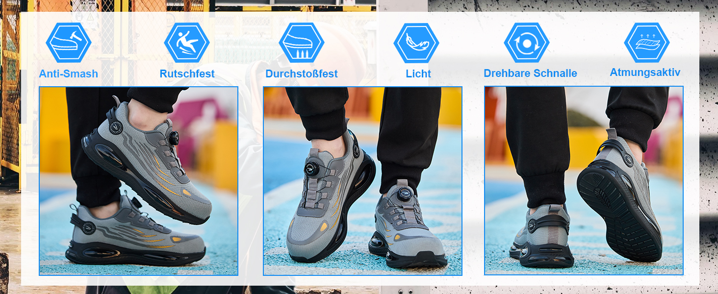 Робочі черевики з металевим носком для чоловіків та жінок, сірі, розмір 43 EU, дихаючі, з поворотним затвором, захисне взуття