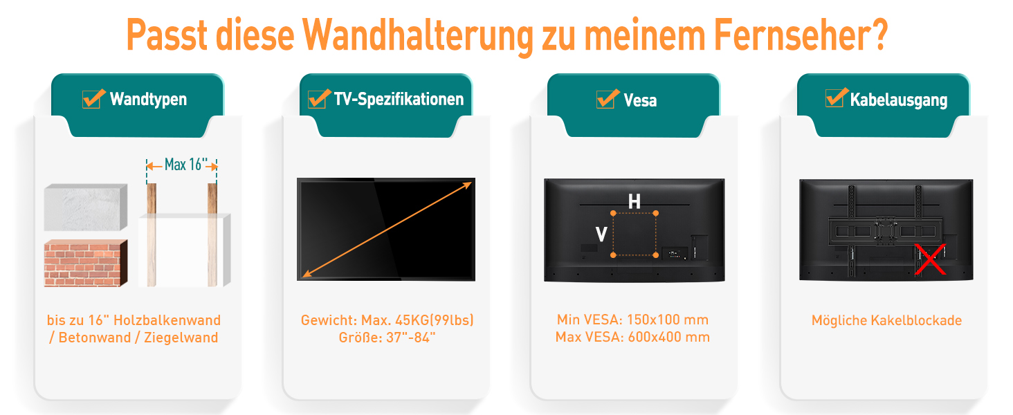 Настінна кріплення для телевізора ELIVED EV015 - 37-84 дюймів, LED, LCD, OLED, Plasma, рухливе, до 45кг, VESA 600x400 мм