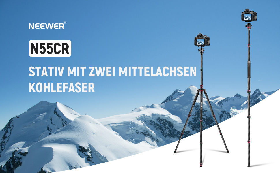 Штатив NEEWER 77' для камери, монопод, сумісний з DSLR та смартфоном, 360° кульковий голівкою, 2-осьова центральна колонка, QR-плита Arca, сумка, максимальне навантаження 15,4 кг, TP77 (карбоновий штатив з 2 осями)