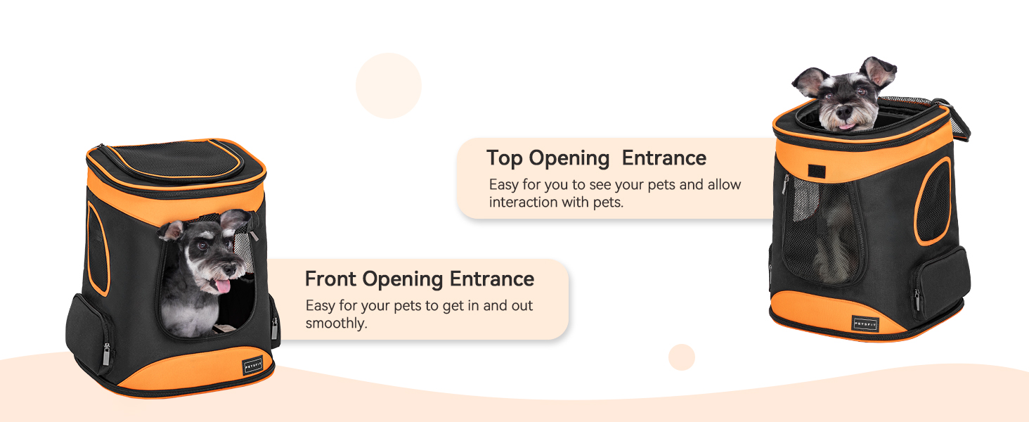 Рюкзак для кота та собаки Petsfit - зручний та дихаючий, до 5 кг, з сіткою та ременем, чорний та помаранчевий