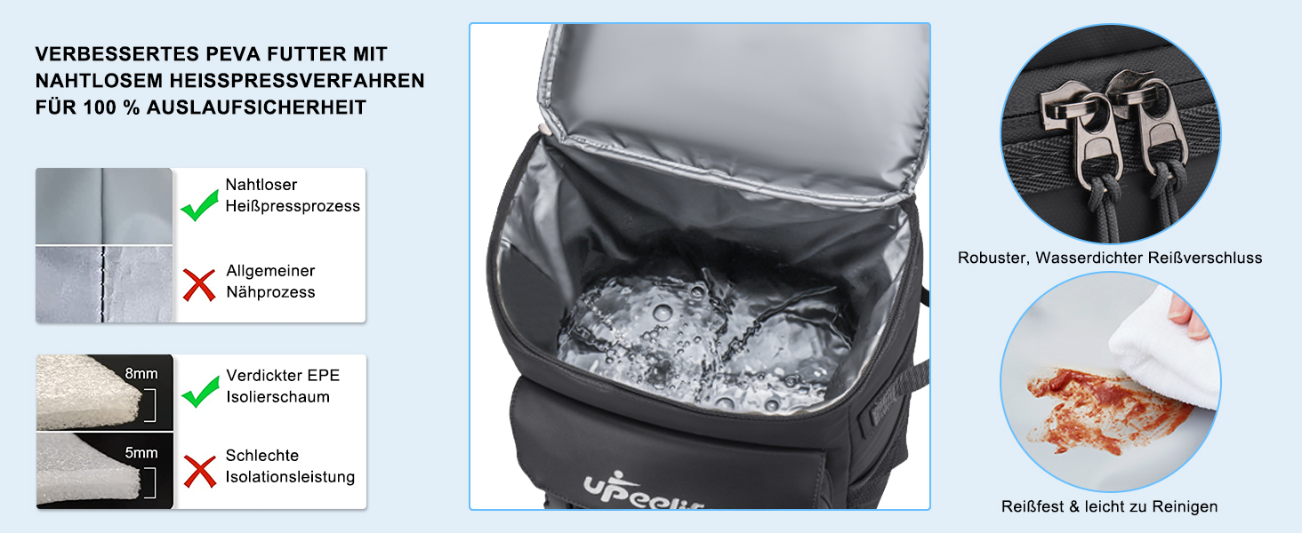 Рюкзак-холодильник Upeelife 30L з підкладкою для пікніка, чорний. Водонепроникний, для кемпінгу та пікніків