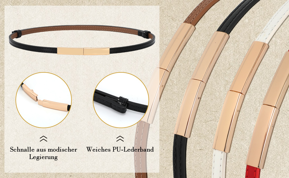 Жіночий вузький шкіряний ремінь WHIPPY з золотистою пряжкою, 105 см (для талії до 95 см)