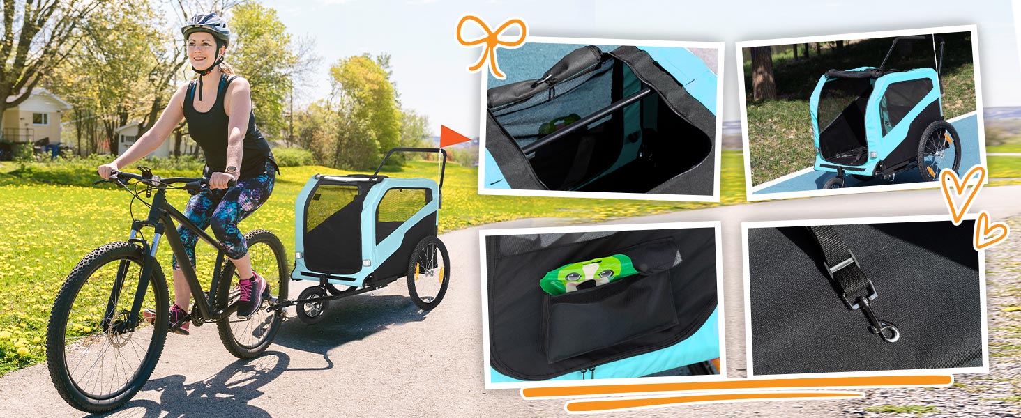 PawHut 2-в-1: Причіп для собак, велосипедний причіп для собак, візок для собак з відбивачами, до 30 кг, для великих собак, Оксфордська тканина, блакитний