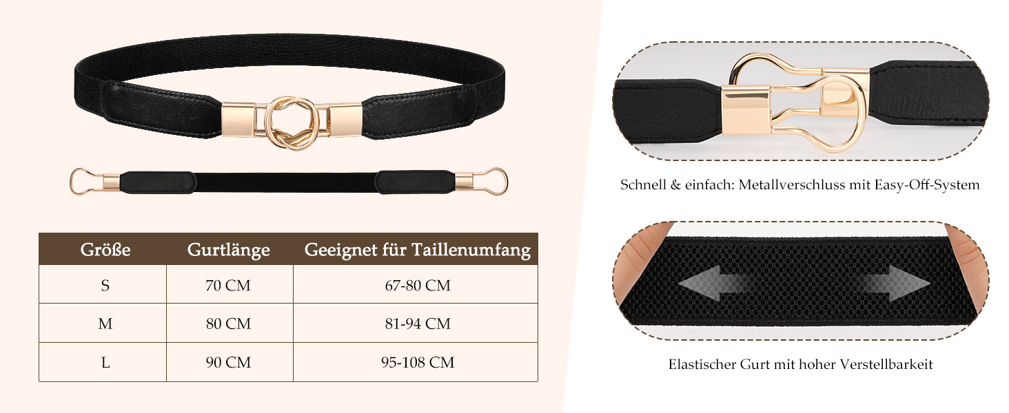 Жіночий еластичний пояс WERFORU (4 шт.) - чорний, коричневий, синій, бежевий - розмір 95-108 см
