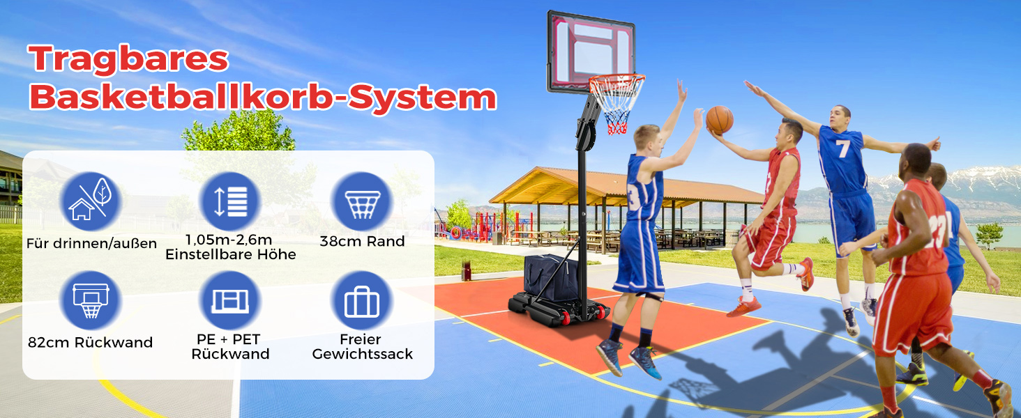 COSTWAY Adjustable Height Basketball Stand - Outdoor Basketball Hoop with Stand & Wheels, Weighted Base, Mobile Basketball System for Kids & Teens - Includes Ball & Pump