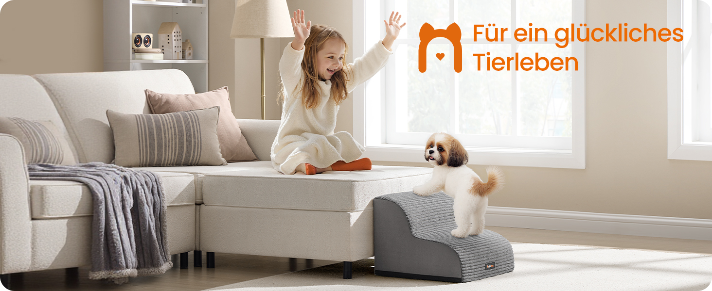 Сходинки для собак Feandrea, 3 сходинки, для маленьких собак, котів, водонепроникні, з неслизьким покриттям, знімний чохол, сірий PPS003G01