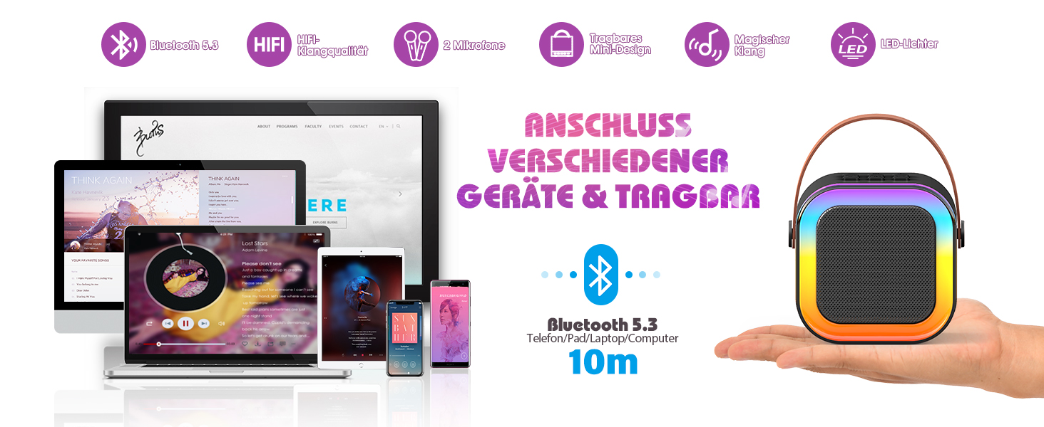Караоке-машина для дітей 3-12 років Dislocati з 2 мікрофонами Bluetooth, портативна музична іграшка зі світлодіодним підсвічуванням, чорна