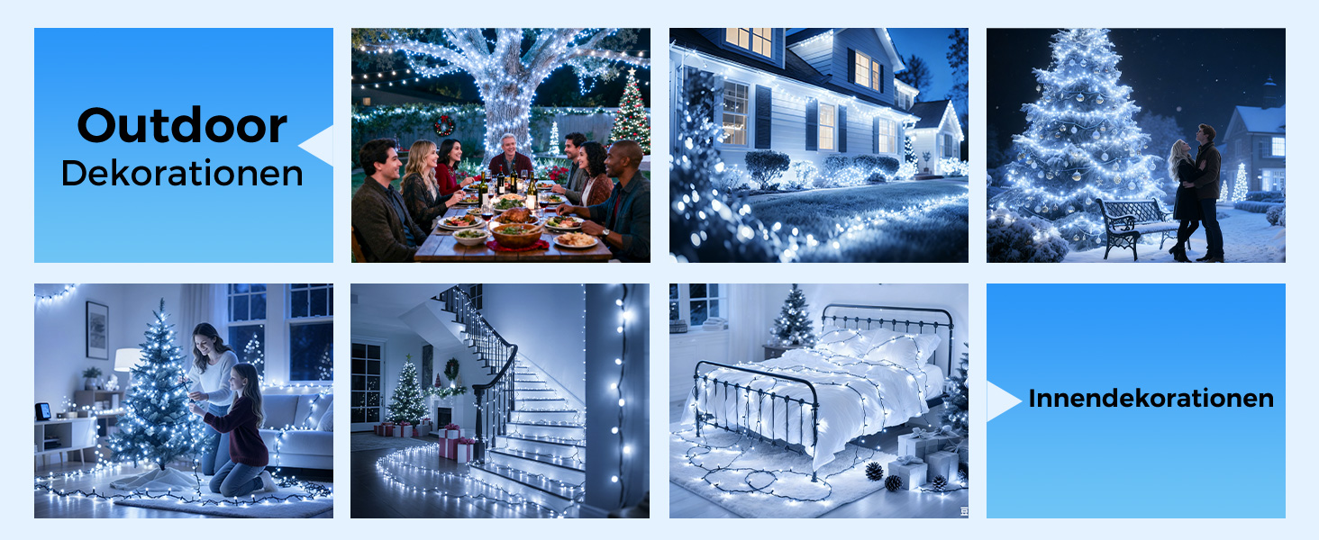 LED гірлянда на ялинку: 250 LED, тепле біле світло, 50 метрів. Водостійка гірлянда для дому та саду з 8 режимами та таймером. IP44, для прикраси на Різдво