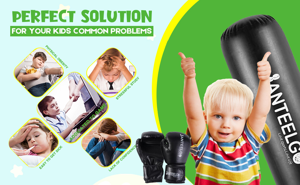 Надувний боксерський мішок для дітей JanTeelGO 150 см з боксерськими рукавичками. Ідеально для карате, тхеквондо, MMA. Подарунок для хлопчиків та дівчаток 3-12 років
