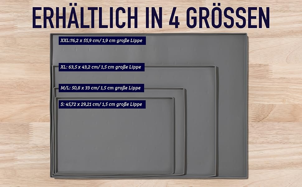 Килимок під миску Leashboss Spritzmatte Medium/Gross для котів та собак з широким бордюром, протиковзкий та водонепроникний силіконовий килимок для корму, води або фонтану (51 x 33 см, Marine) ML - 51 x 33 см Marine