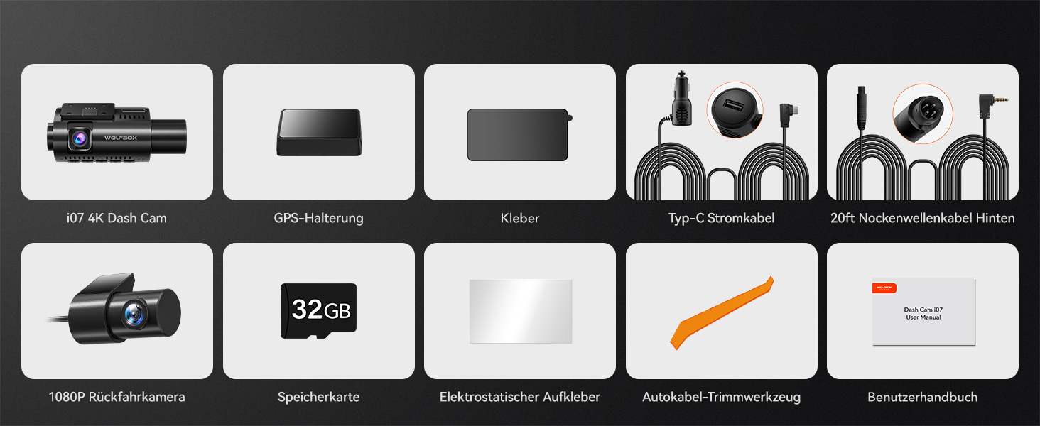 WOLFBOX i07: Автомобільний відеореєстратор 3-камерний з WiFi GPS, 4K+1080P+1080P, 2.5K+1080P+1080P, LCD 3