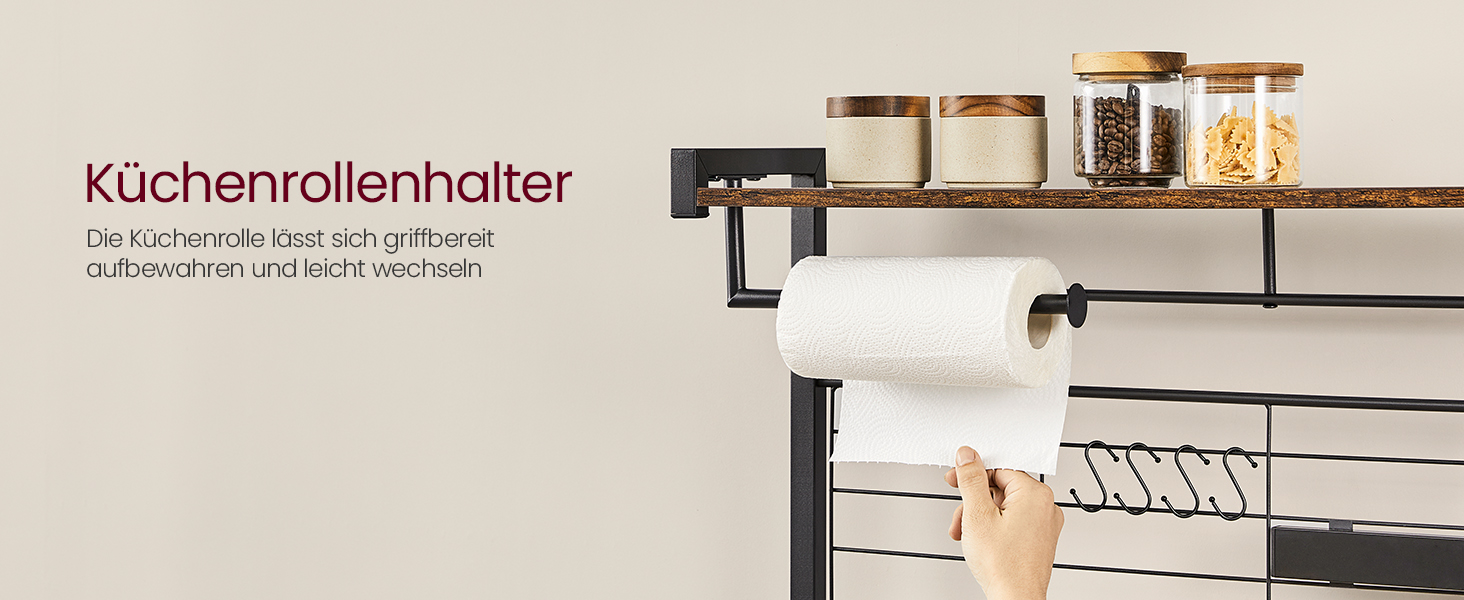 Стелаж кухонний VASAGLE KKS026B01, вінтажний, з магнітною смугою для ножів, кошиком та тримачем для рушників