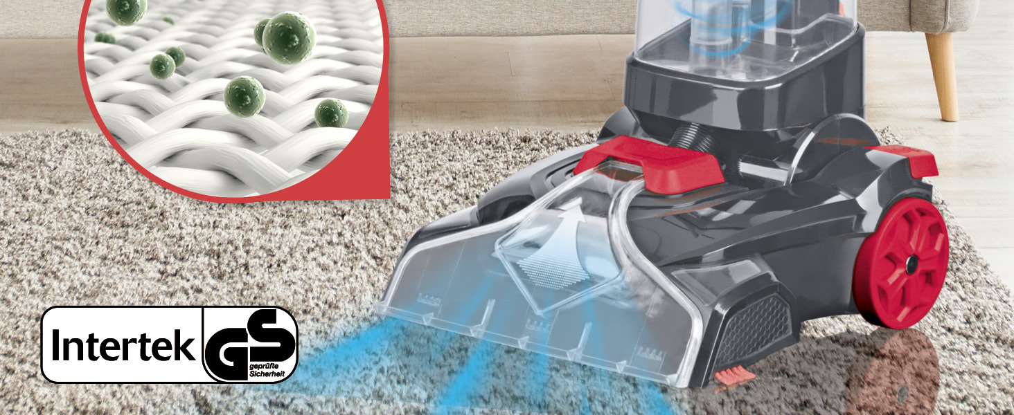 CLEANmaxx Аквастрім - 3 в 1: миття, чистка, всмоктування | Мийний пилосос з вібраційними щітками та боковими щітками | Для чистоти на практично будь-якому килимі