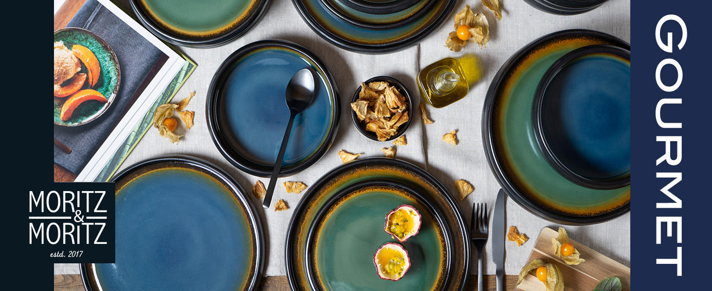 Тарілки Moritz & Moritz SOLID, набір 4 шт., 21 см, кераміка. Ідеально для десерту, випічки, сніданку. Набір посуду зеленого кольору