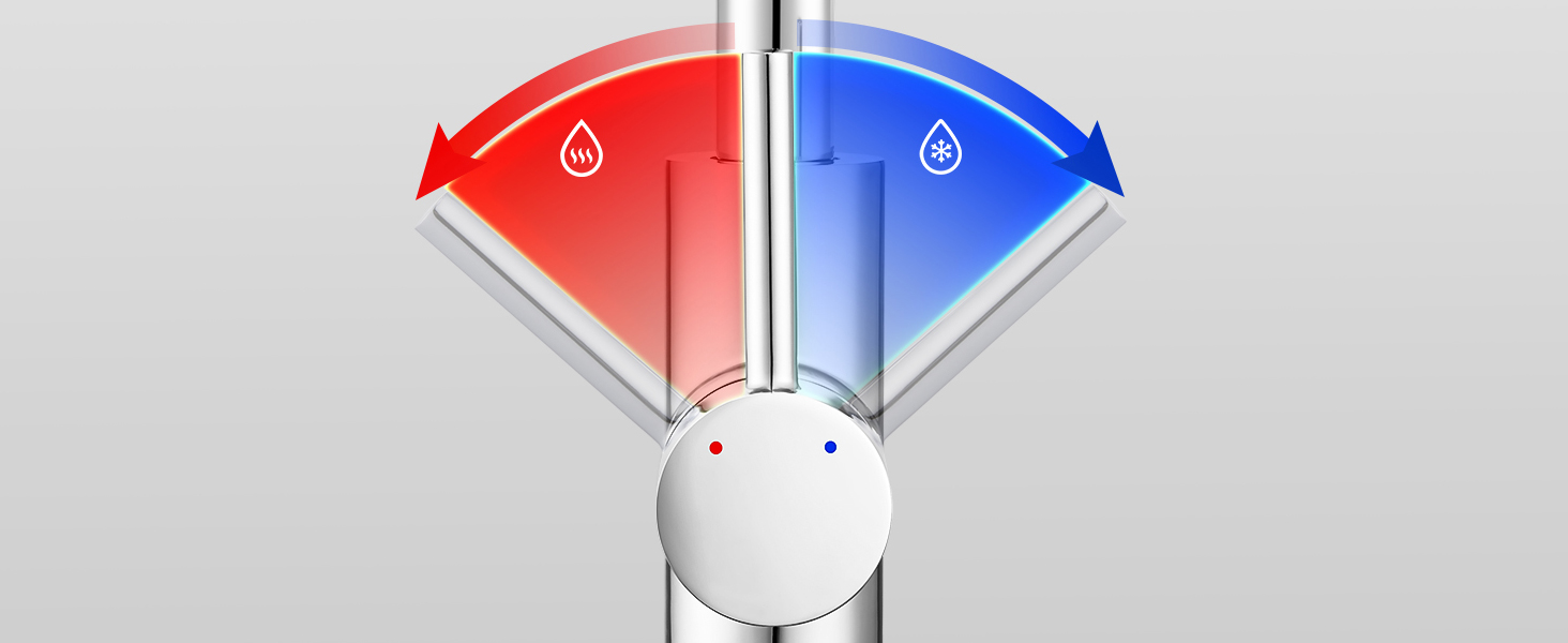 Кухонний змішувач Auralum для низького тиску, 360° обертання, 3 підключення, з міді з хромовим покриттям