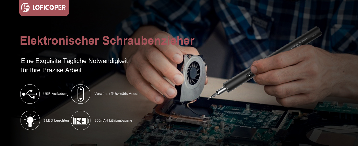 Міні-шуруповерт LOFICOPER 28 в 1: акумуляторний набір з LED, USB-C, 24 біти для ремонту ноутбуків та годинників (чорний)