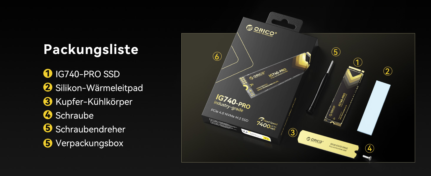 SSD Orico 1TB M.2 NVMe PCIe 4.0 (IG740PRO) - Швидкість до 7100 МБ/с, TLC 3D NAND, з радіатором, для ПК, ноутбука, PS5