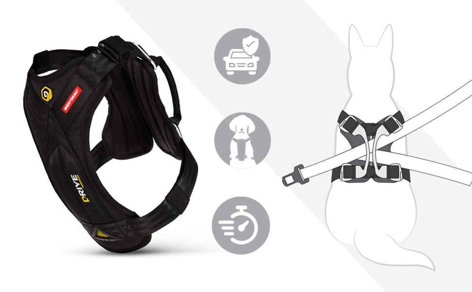 Шлейка безпеки для собак EzyDog Drive - для автомобіля, crash-тестована, чорна, середній розмір