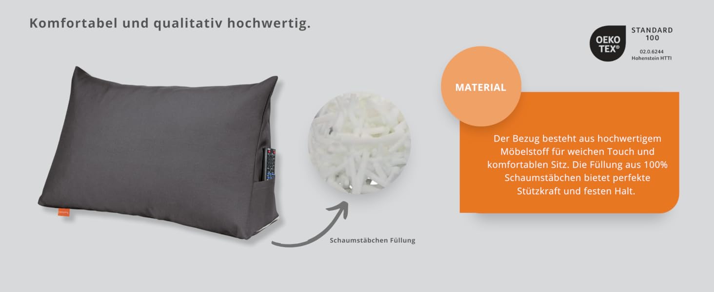 Підголовник для спини Sleepling з тканини Cord, трикутна подушка для ліжка та дивана, підтримка попереку, подушка для читання, пляжний килимок, знімний та пральний чохол, бічне кишеню, 70 x 40 x 20 см, темно-сірий