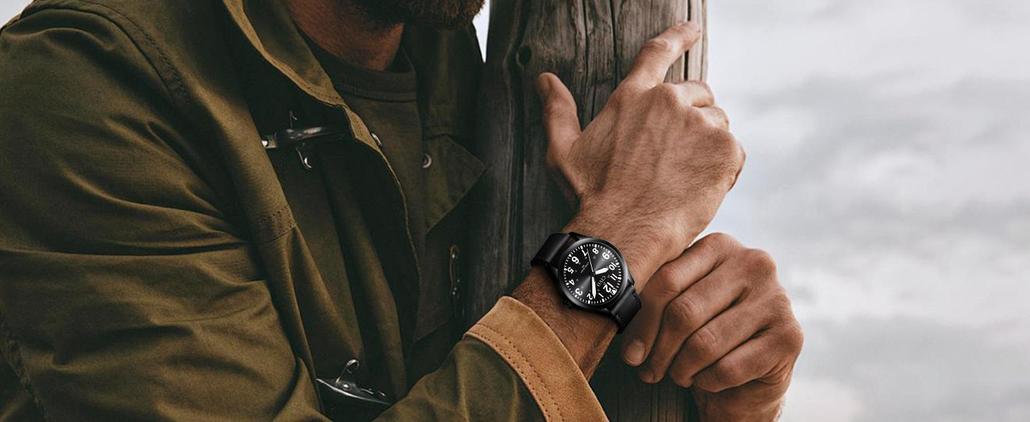 Чоловічий годинник CIVO Military B-4 Зелений/Чорний: Водостійкий, аналоговий кварц з великими цифрами та світловим покриттям