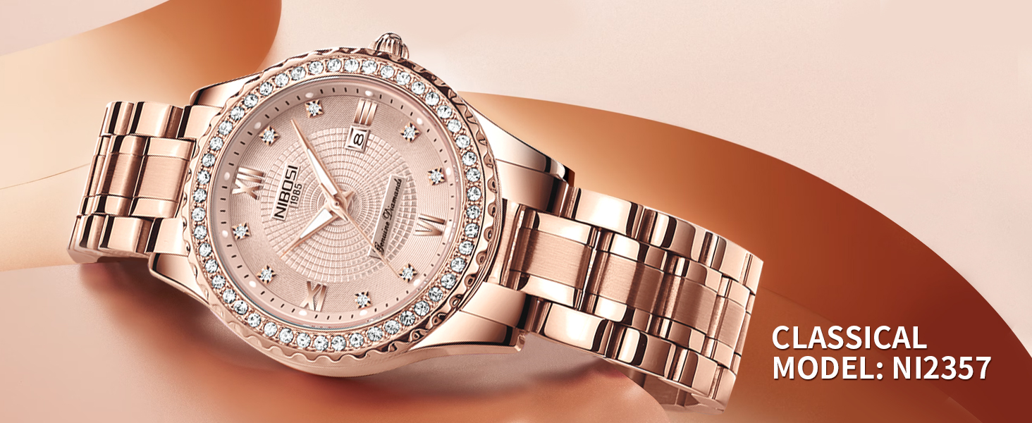 Жіночий годинник NIBOSI на зап'ястя з кварцовим механізмом, рожеве золото, діамантове циферблат, водонепроникний, стильний аксесуар для дівчат, 2357