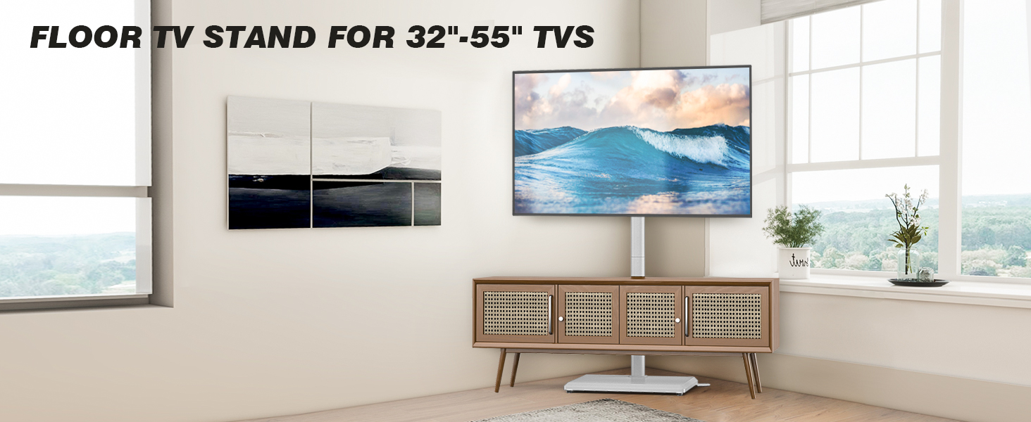 Підставка для телевізора TVON, 32-55 дюймів, регульована висота, поворотна, VESA 400x400, до 40 кг, біла